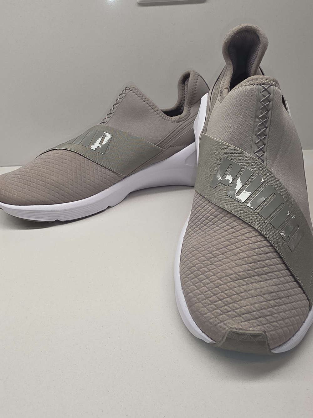 Puma Women's Slip-On Sneakers in Taupe and White